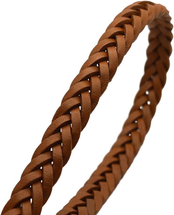 Aezzo Flat Braided Genuine Leather Cord (12.5x6 mm) - 1.1 Yard Real Leather String for Making Bracelets, Jewelry, Belt and DIY Projects - Handmade 5 Ply Braided Leather Straps (Brown) - Image 1